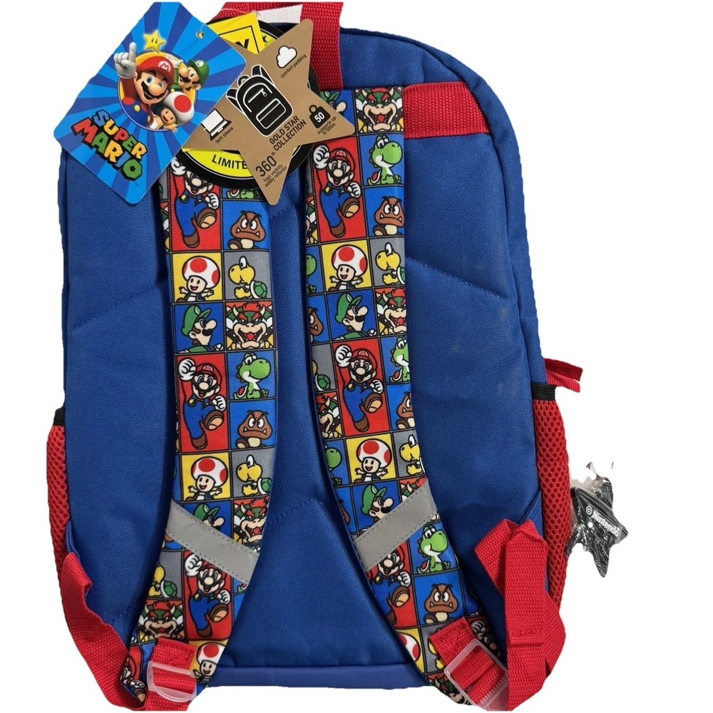 Super Mario Bros Backpack NWT Kid School 16" Bowser Yoshi Toad Star Charm Galaxy - Picture 3 of 6